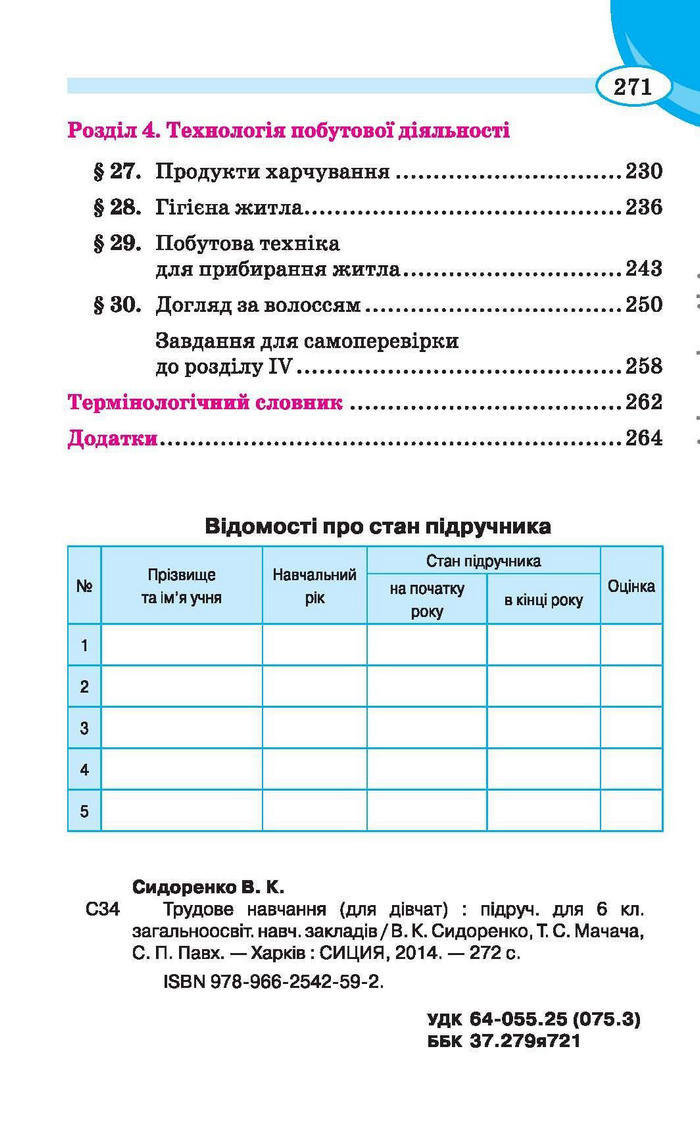 Трудове навчання 6 клас (для дівчат) Сидоренко