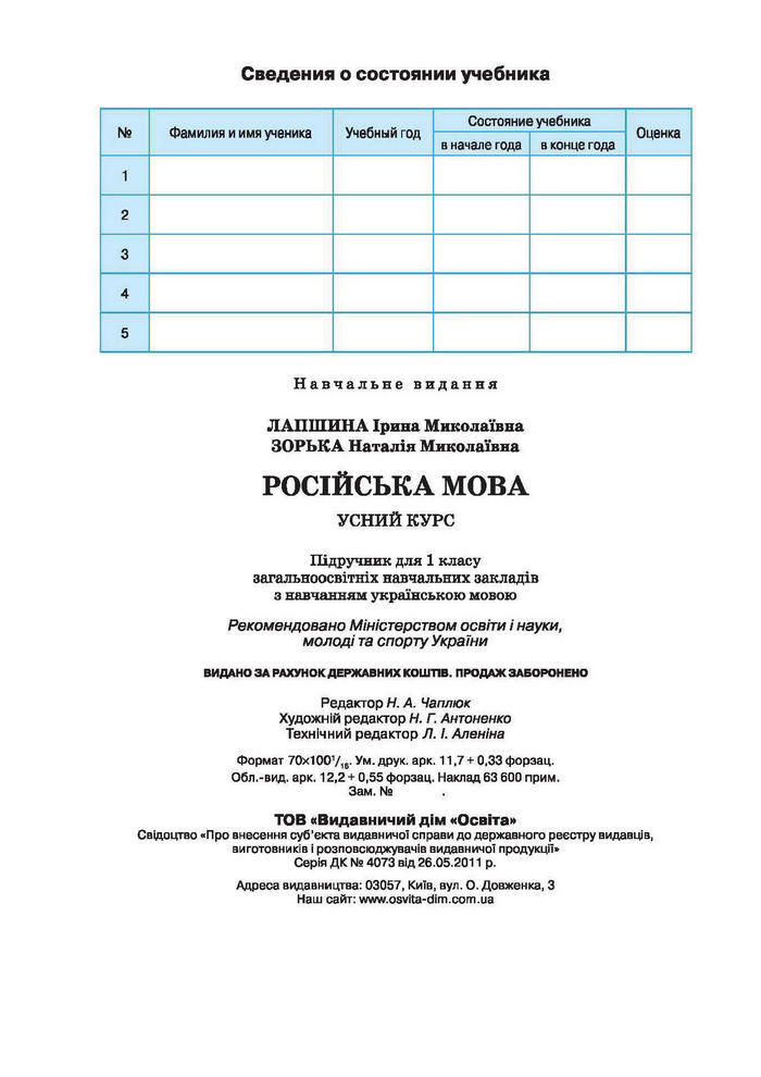 Русский язык 1 класс Лапшина