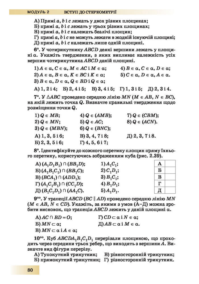 Підручник Геометрія 10 клас Біляніна