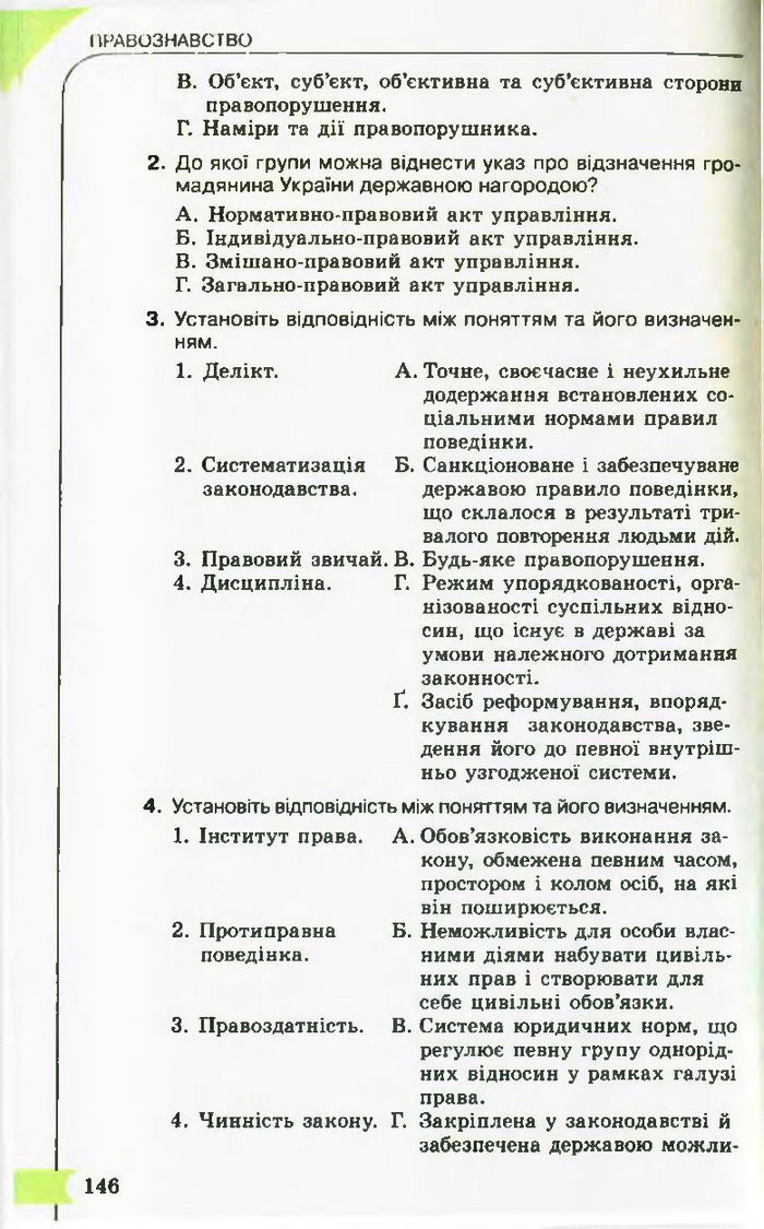 Підручник Правознавство 10 клас Гавриш