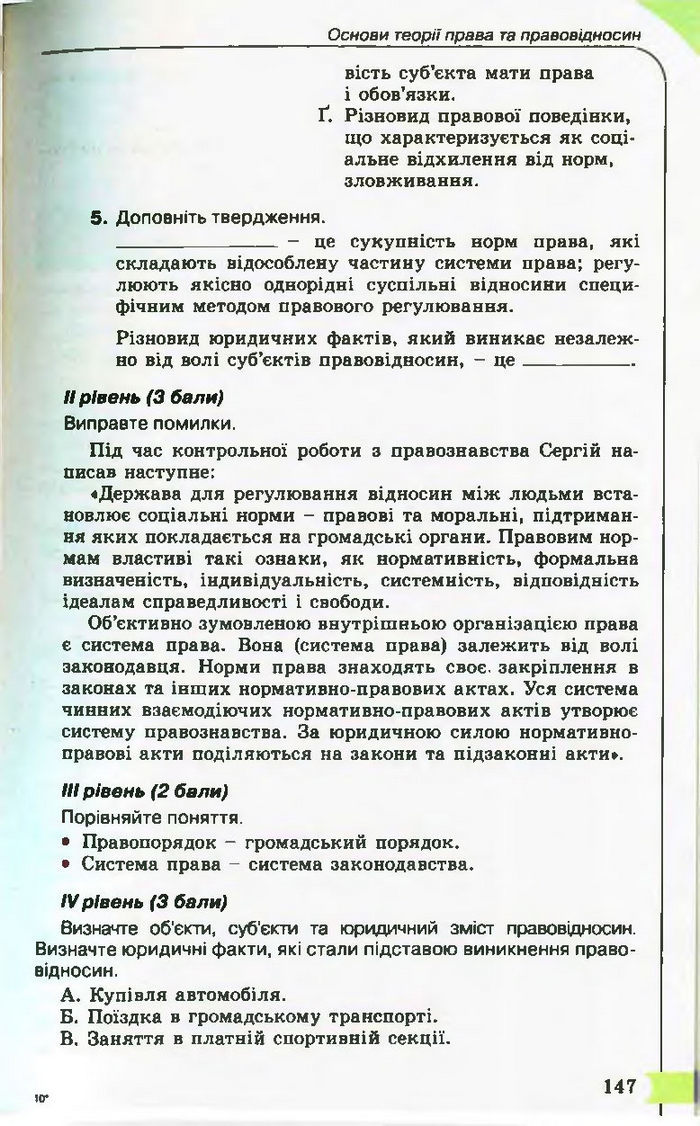 Підручник Правознавство 10 клас Гавриш