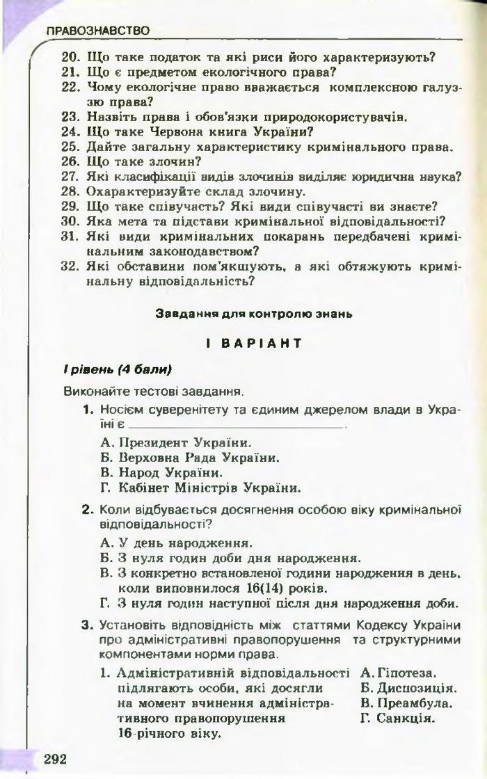 Підручник Правознавство 10 клас Гавриш