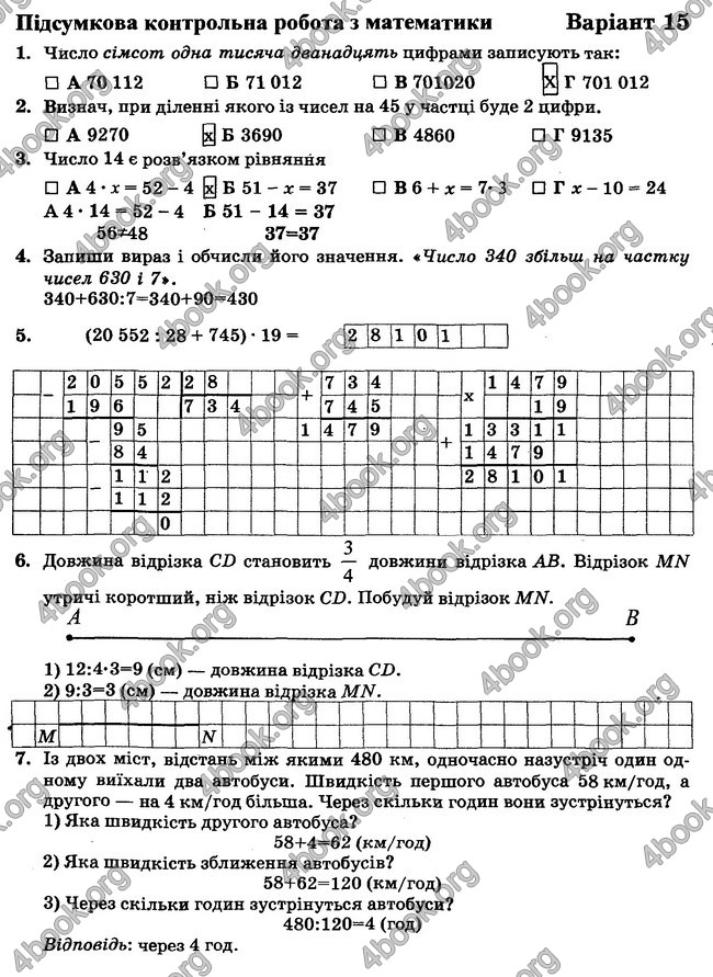 Відповіді (ответы) - ДПА (ПКР) Математика 4 клас 2017. ПіП