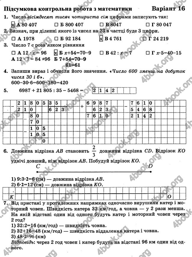 Відповіді (ответы) - ДПА (ПКР) Математика 4 клас 2017. ПіП