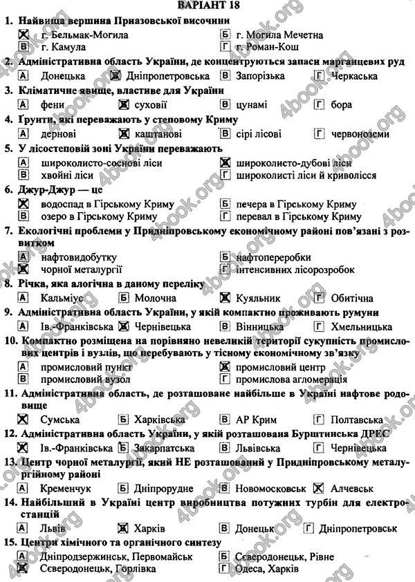 Відповіді (ответы) - ДПА (ПКР) Географія 9 клас 2017. ПіП