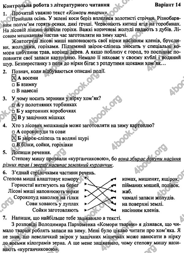 Відповіді - ДПА Літературне читання Орієнтовні контрольні 4 клас 2017. ПіП