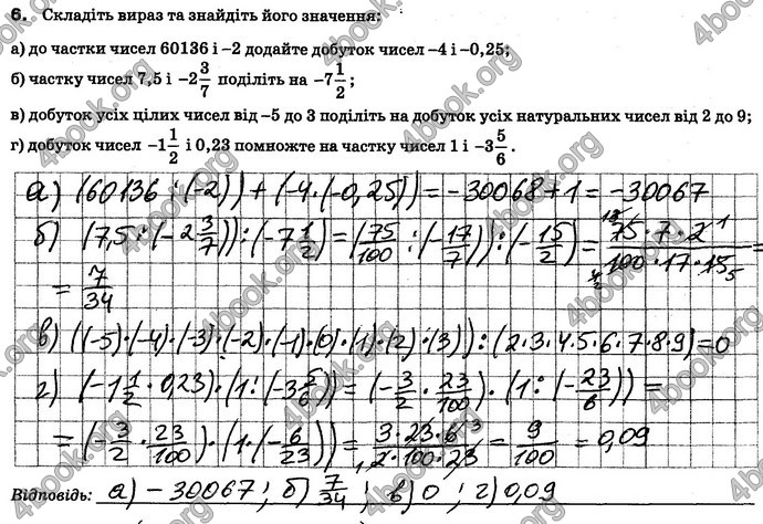 ГДЗ (Ответы) Зошит контроль Математика 6 клас Тарасенкова. Відповіді