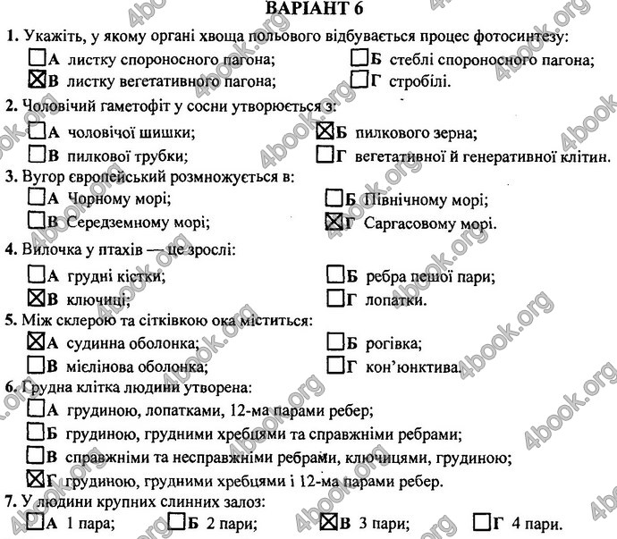 Відповіді (ответы) ДПА Біологія 9 клас 2017. ПіП Барна