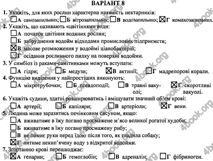 Відповіді (ответы) ДПА Біологія 9 клас 2017. ПіП Барна