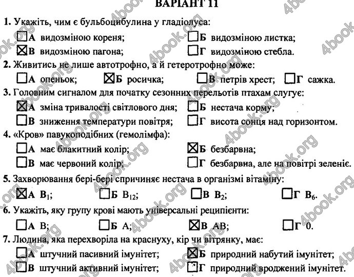 Відповіді (ответы) ДПА Біологія 9 клас 2017. ПіП Барна