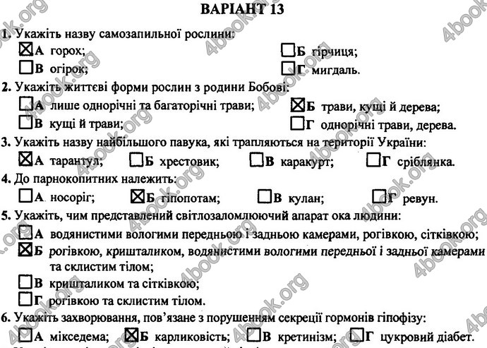 Відповіді (ответы) ДПА Біологія 9 клас 2017. ПіП Барна