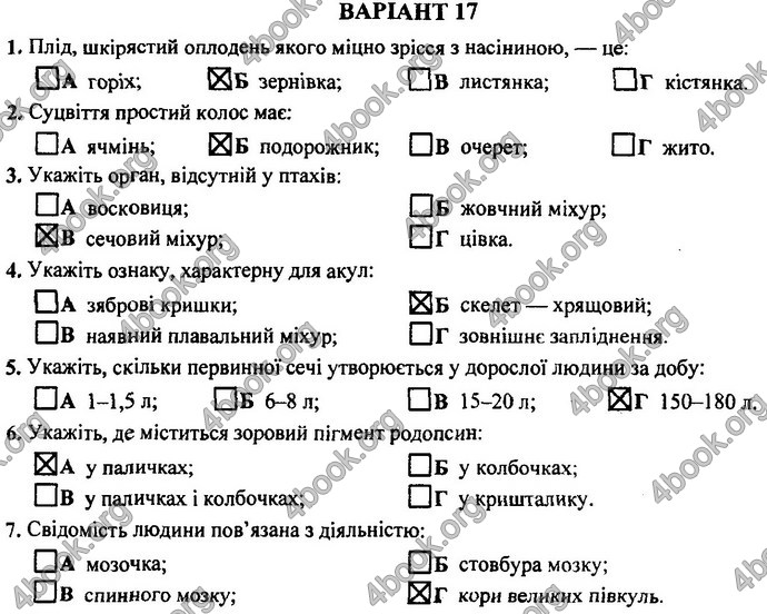 Відповіді (ответы) ДПА Біологія 9 клас 2017. ПіП Барна