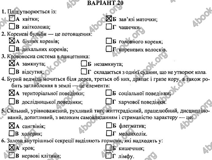 Відповіді (ответы) ДПА Біологія 9 клас 2017. ПіП Барна