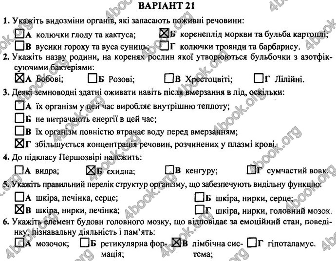 Відповіді (ответы) ДПА Біологія 9 клас 2017. ПіП Барна