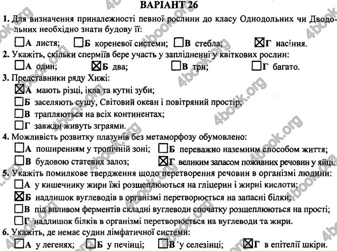 Відповіді (ответы) ДПА Біологія 9 клас 2017. ПіП Барна