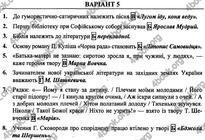 Відповіді ДПА Українська література 9 клас 2017. ПіП