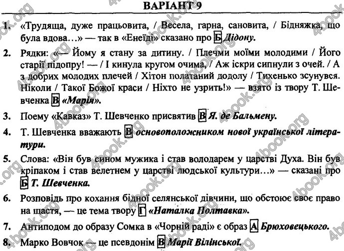 Відповіді ДПА Українська література 9 клас 2017. ПіП