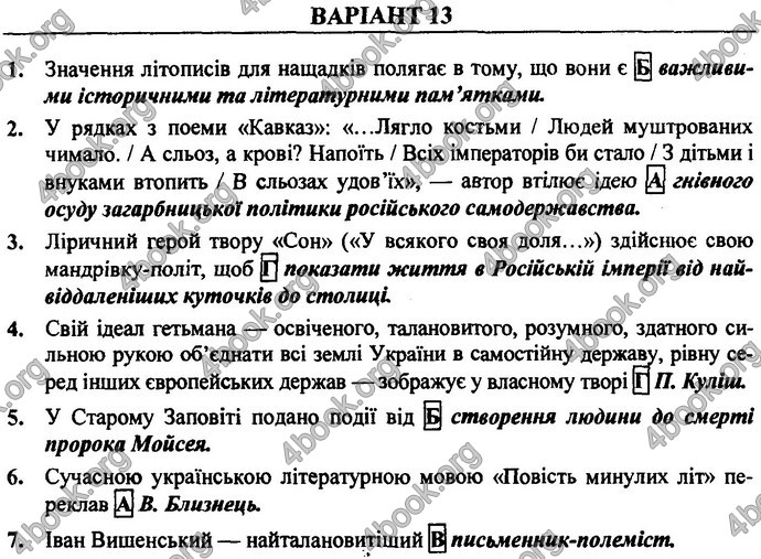 Відповіді ДПА Українська література 9 клас 2017. ПіП