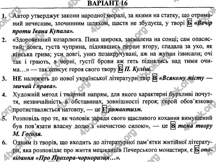 Відповіді ДПА Українська література 9 клас 2017. ПіП