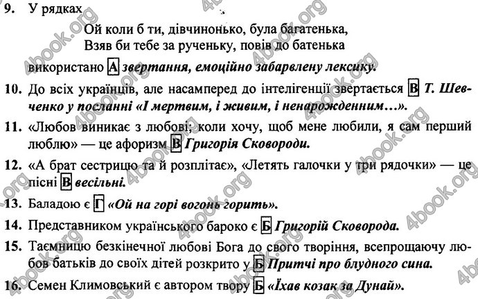 Відповіді ДПА Українська література 9 клас 2017. ПіП