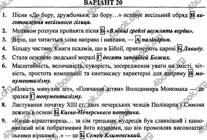 Відповіді ДПА Українська література 9 клас 2017. ПіП