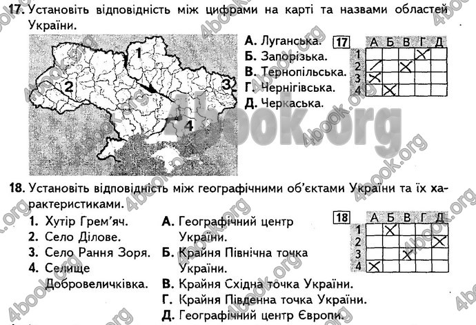 Відповіді Підсумкові контрольні Географія 8 клас Кобернік