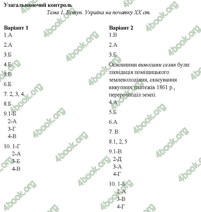 Відповіді Тестовий контроль Історія 10 клас Гісем. ГДЗ