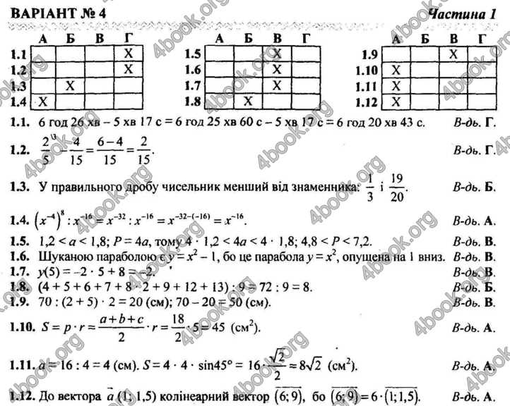 Відповіді Контрольні ДПА Математика 9 клас Березняк 2018