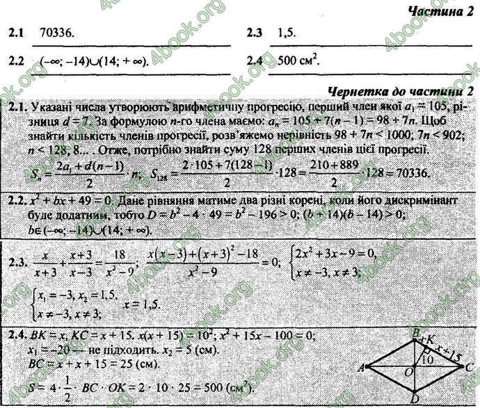 Відповіді Контрольні ДПА Математика 9 клас Березняк 2018