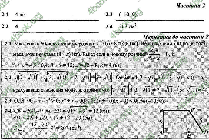 Відповіді Контрольні ДПА Математика 9 клас Березняк 2018
