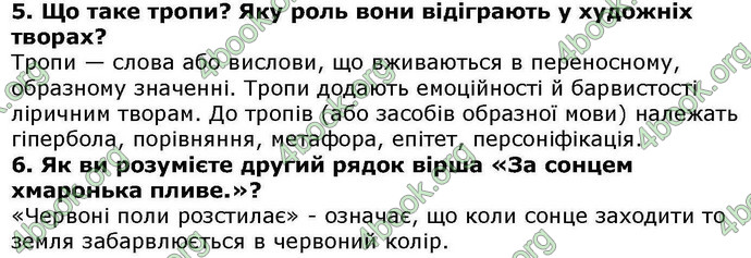 Відповіді Українська література 5 клас Авраменко. ГДЗ