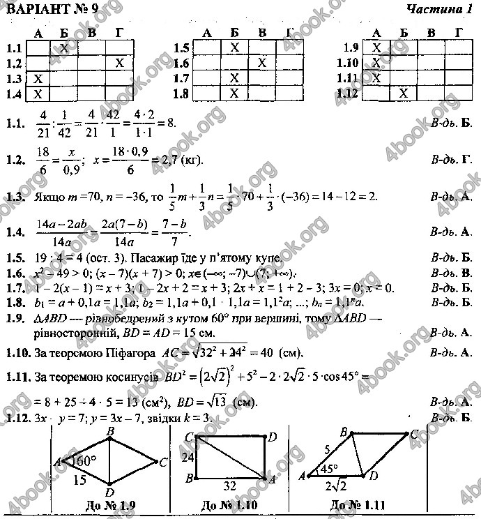 Відповіді Математика 9 клас ДПА 2019 Березняк. ГДЗ