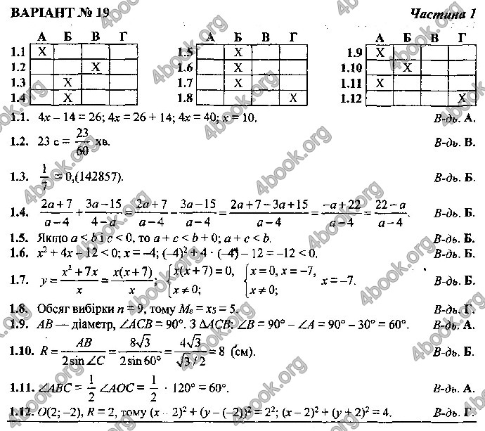 Відповіді Математика 9 клас ДПА 2019 Березняк. ГДЗ