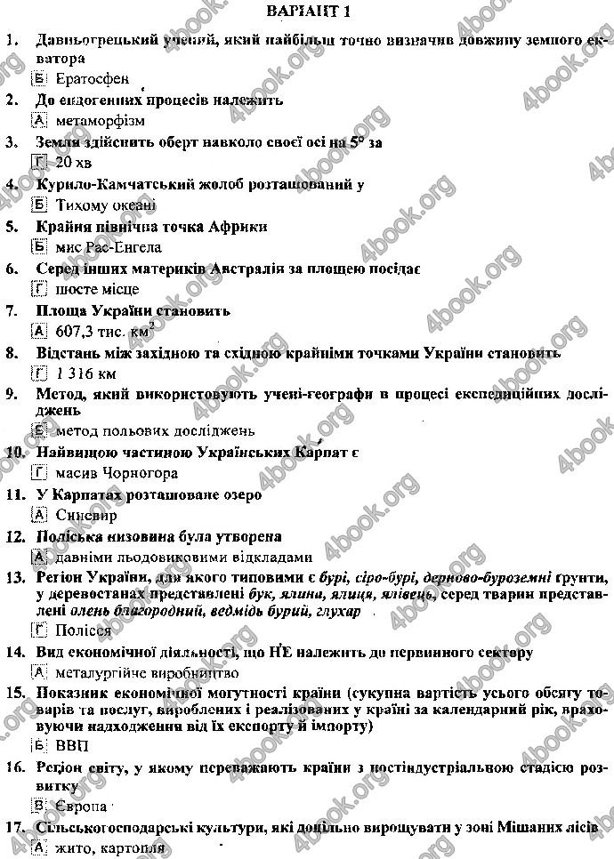 Відповіді ДПА Географія 9 клас Кузишин 2019. ГДЗ