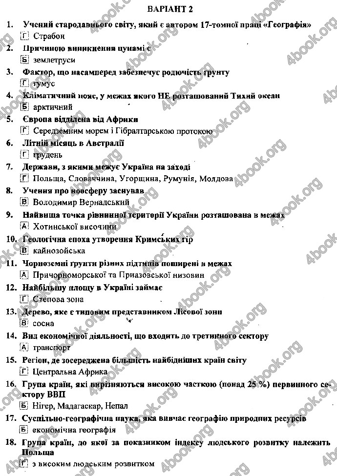 Відповіді ДПА Географія 9 клас Кузишин 2019. ГДЗ