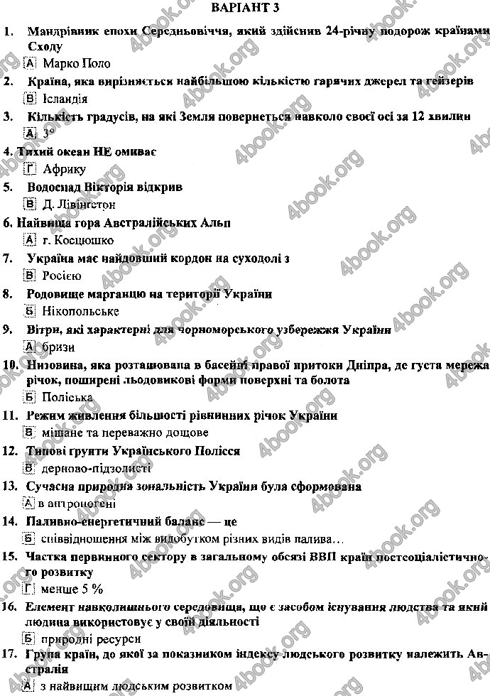 Відповіді ДПА Географія 9 клас Кузишин 2019. ГДЗ