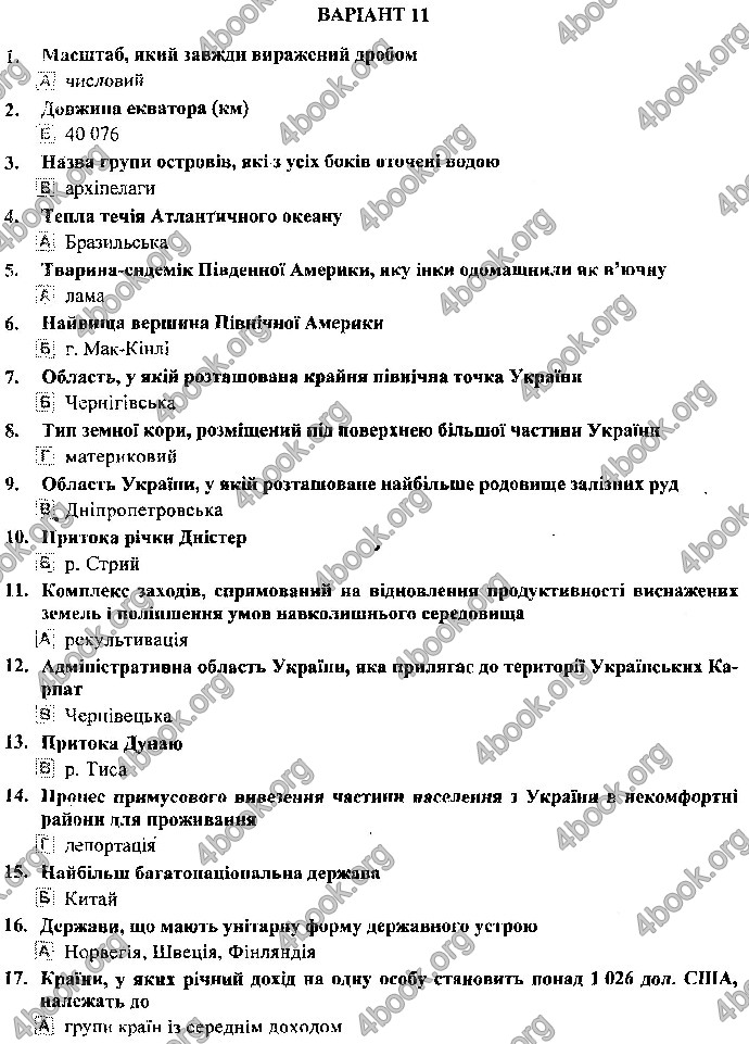 Відповіді ДПА Географія 9 клас Кузишин 2019. ГДЗ