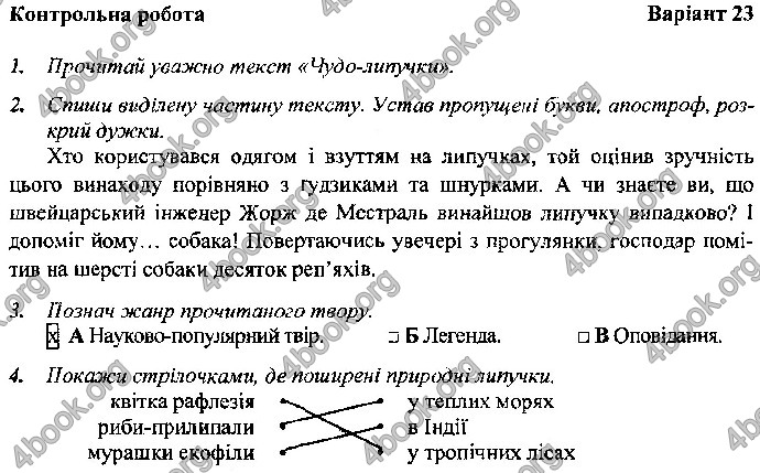 Відповіді Контрольні Українська мова 4 клас ДПА 2019 Сапун