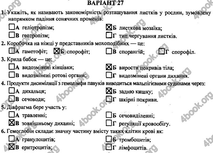 Відповіді ДПА Біологія 9 клас Барна 2019. ГДЗ