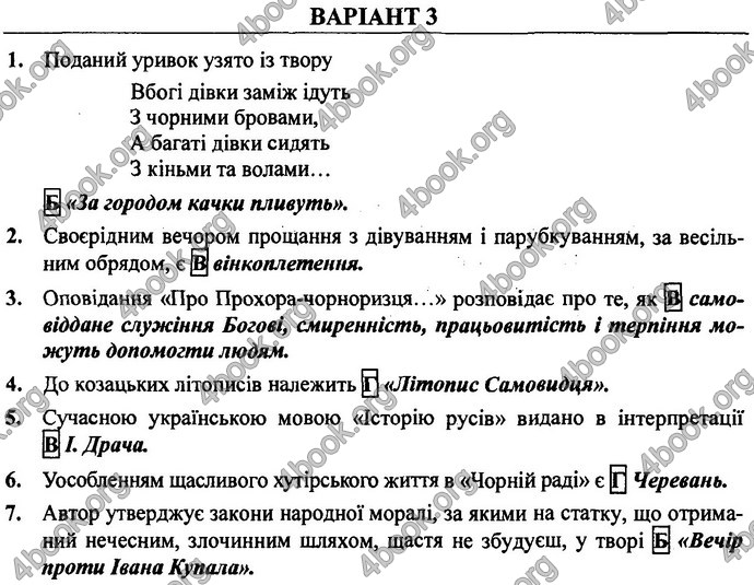 Відповіді ДПА Українська література 9 клас Витвицька 2019. ГДЗ