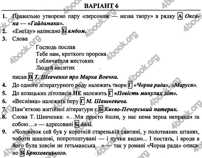 Відповіді ДПА Українська література 9 клас Витвицька 2019. ГДЗ