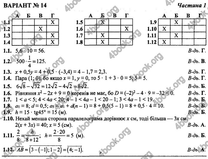 Відповіді Математика 9 клас ДПА 2020 Березняк. ГДЗ