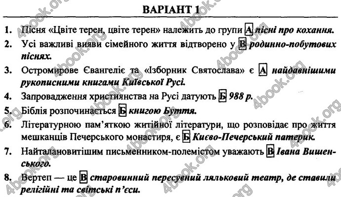 Українська література 9 клас Витвицька ДПА 2020. Відповіді 