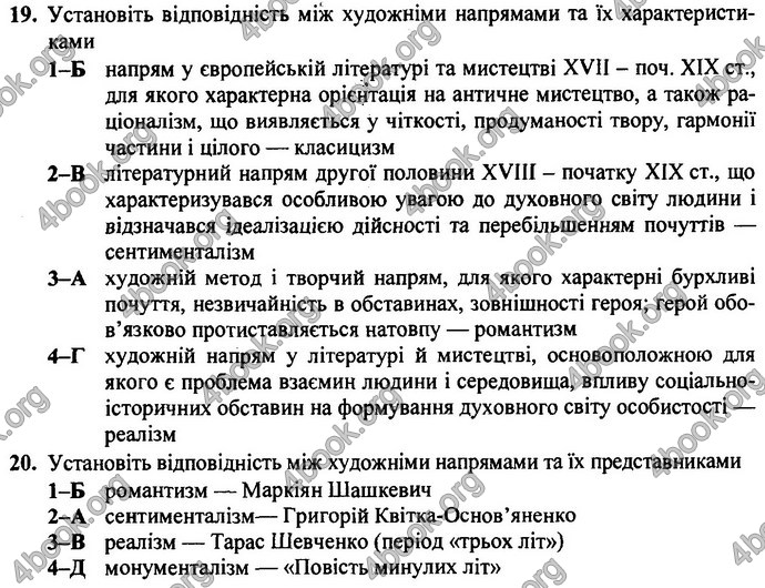 Українська література 9 клас Витвицька ДПА 2020. Відповіді 