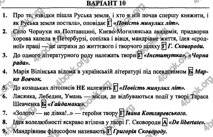 Українська література 9 клас Витвицька ДПА 2020. Відповіді 