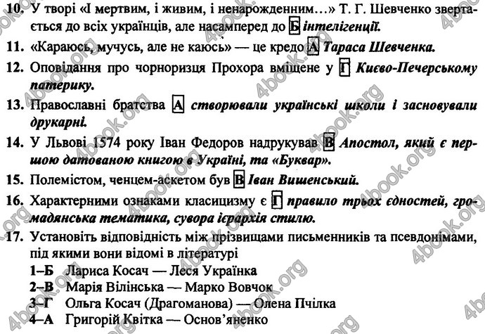 Українська література 9 клас Витвицька ДПА 2020. Відповіді 