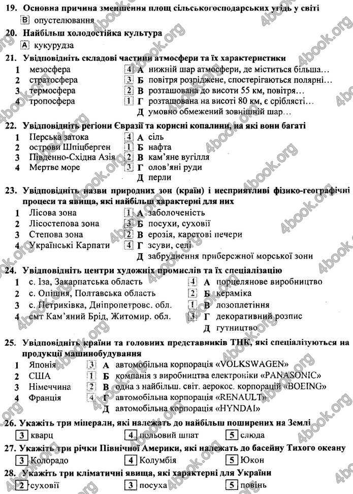 Географія 9 клас Кузишин ДПА 2020. Відповіді 