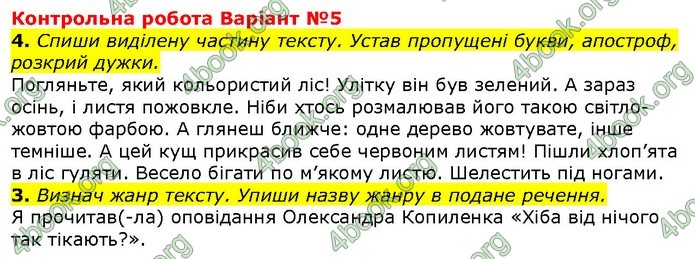 Орієнтовні контрольні Українська мова 4 клас Савчук ДПА 2020. Відповіді 