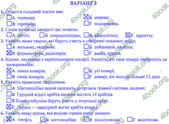 Біологія 9 клас Барна ДПА 2020. Відповіді