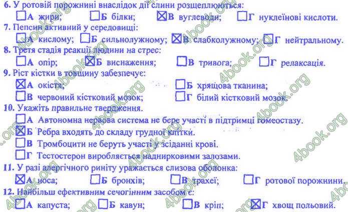 Біологія 9 клас Барна ДПА 2020. Відповіді